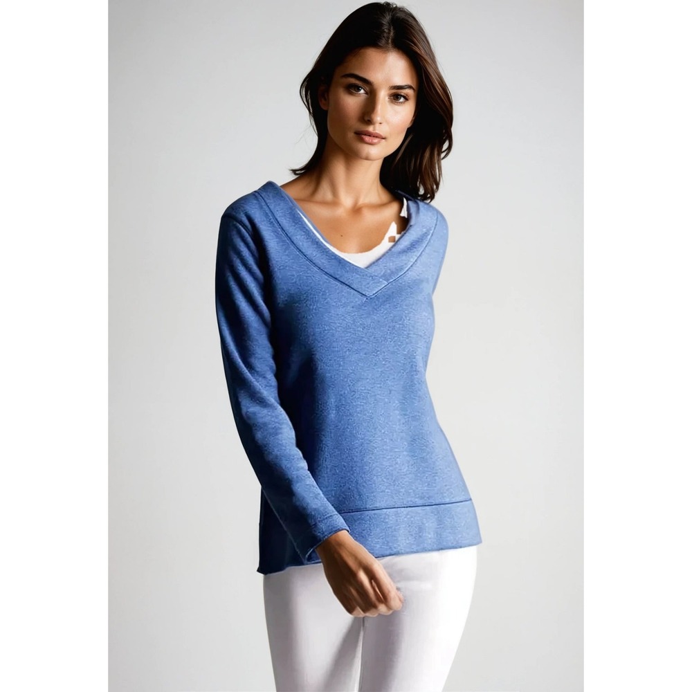 Buki Luxury Collection Seattle Lounger V-neck Sweatshirt Rain Blue Women Size LG